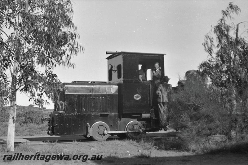 P21504
Diesel loco, over pit, men on board, bush setting, side view
