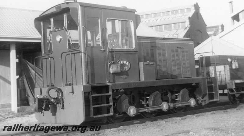 P21632
Ex MRWA E class 30, newly refurbished, Midland, ER line, rear and side view from track level, now at Bassendean Rail Museum 
