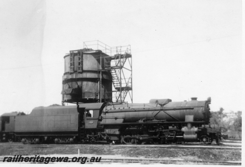 P21881
V class 1212, at the coaling tower, Midland, ER line, side view
