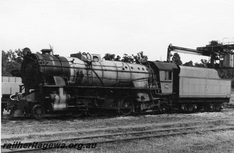 P21908
V class 1213, on scrap road, gantry crane, loco depot, Collie, BN line, front and side view
