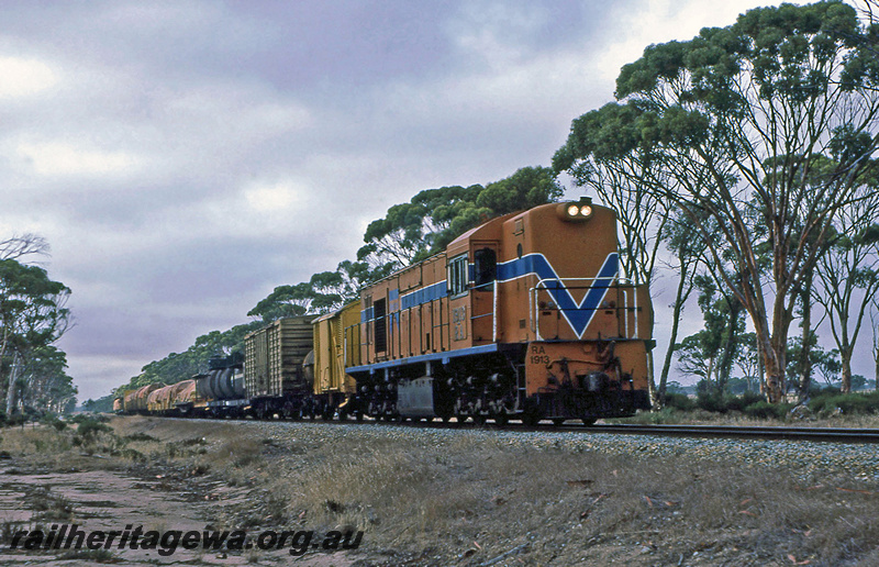 P21974
RA class 1913, on goods train, Moora, MR line, side and front view
