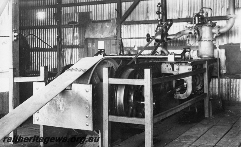 P22240
Item of machinery, steam powered belt driver, Midland workshops, ER line, floor level view
