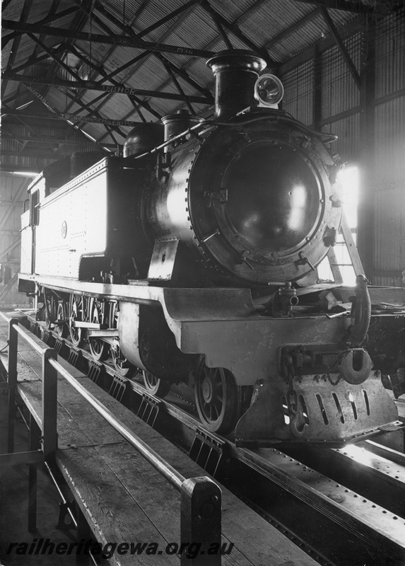 P22250
Weighbridge, Midland Workshops, D class 383 locomotive on the weighbridge, side and front view
