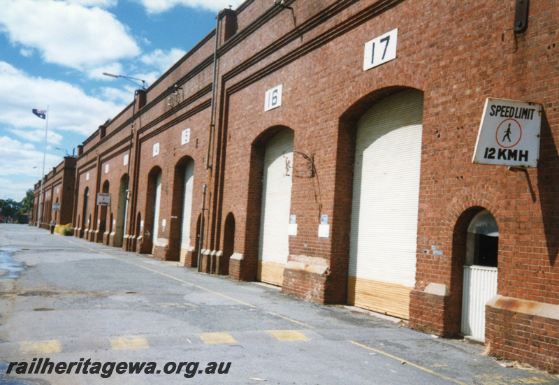 P22454
Workshop buildings, with numbered bays, 
