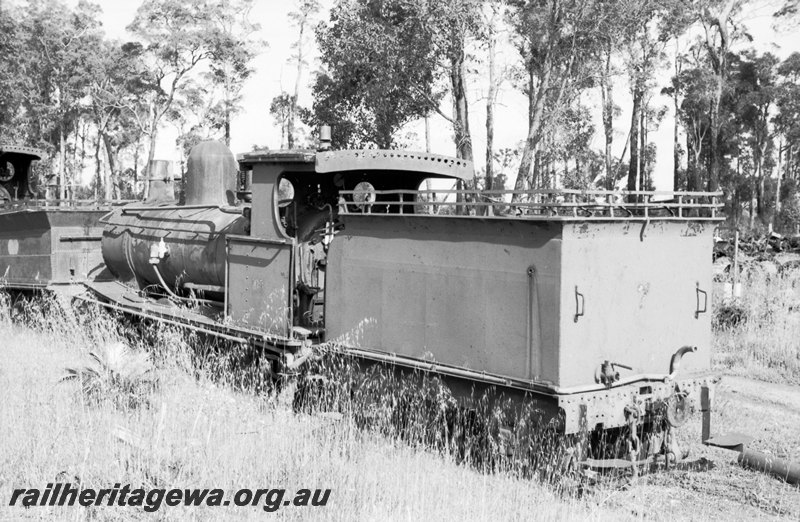 P22651
Bunnings loco No 109 and A class tender  stored out of use at Manjimup. PP line.
