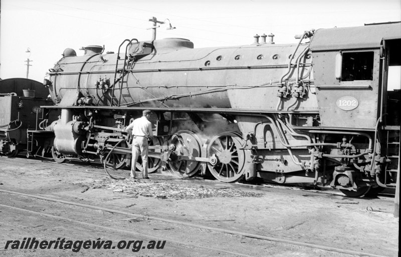P22695
V class 1202  being steam cleaned at East Perth loco depot. ER line.
