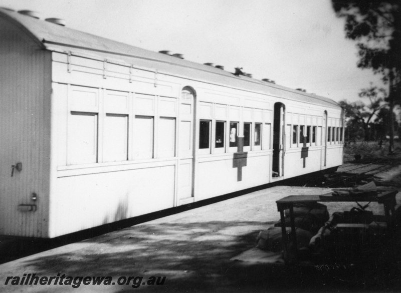 P22782
AY class ambulance carriage, white with two red crosses on the side, platform, Helena Vale, ER line, end and side view from platform

