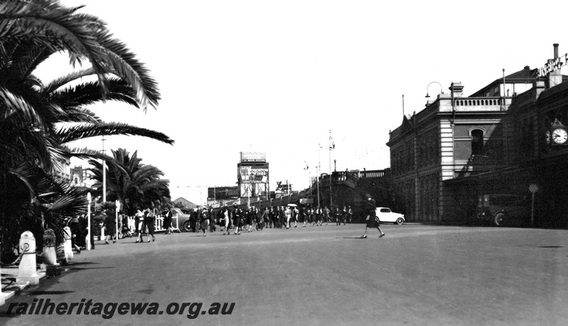 P24109
Station forecourt, Horseshoe bridge, water tower with 