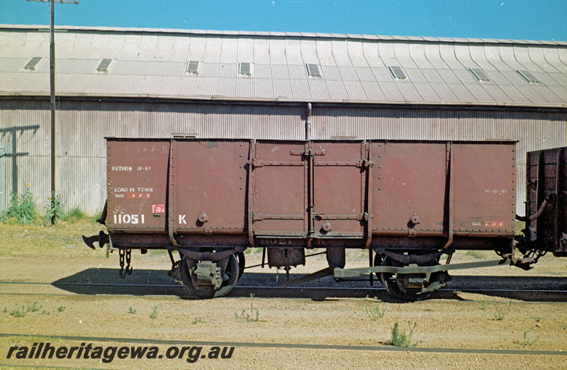 P24117
K class 11051 wagon, shed in background, side view
