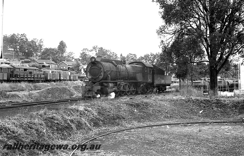 P24228
S class 541, tanker wagons, bolster wagons, open wagons, vans, houses in background, Bridgetown, PP line, front and side view
