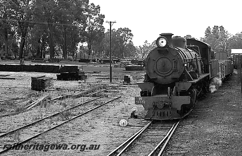 P24242
W class 918, shunting wagons, sleepers, points, point levers, Yornup, PP line, front and side view
