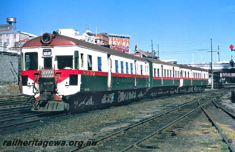 P24334
ADG class railcar with AYE  departing Perth for Midland. Barrack Street bridge in background. ER line.
