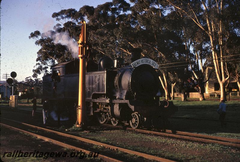 T00068
DS class 374, water column, searchlight signal, Armadale, SWR line, side and front view, on ARHS tour train, taking water.
