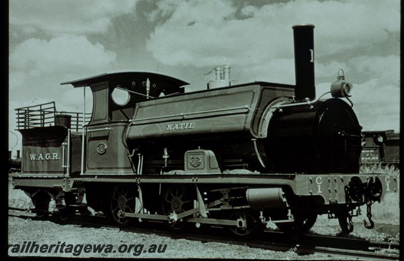 T00413
C class 1 Katie, painted in green livery ready to be displayed at the Royal Showgrounds
