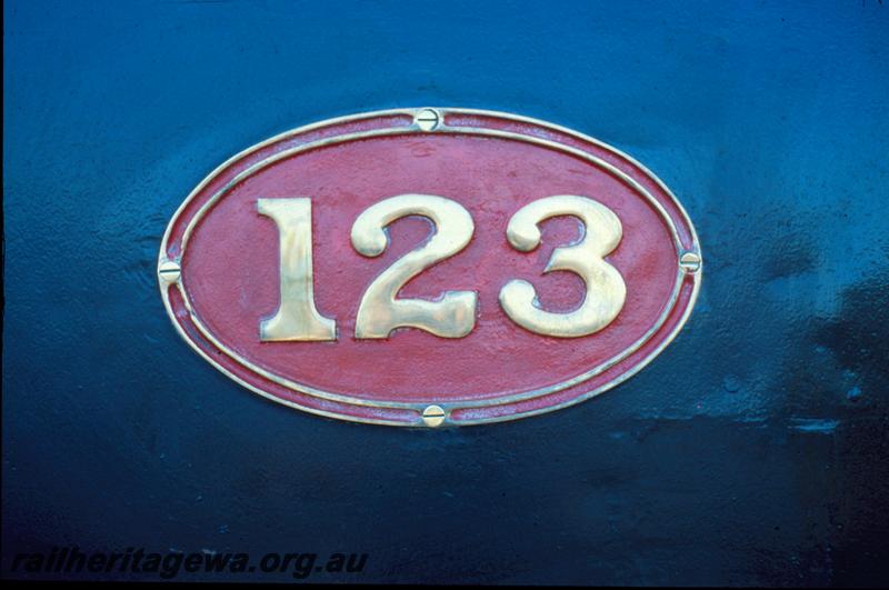 T00468
Centenary of the Fremantle to Guildford Railway, G class 123, Number plate
