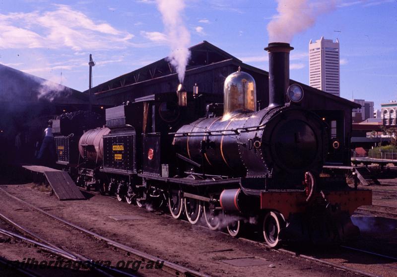 T00535
Centenary of the Fremantle to Guildford Railway, G class 123, In front of carriage sheds, Perth Yard
