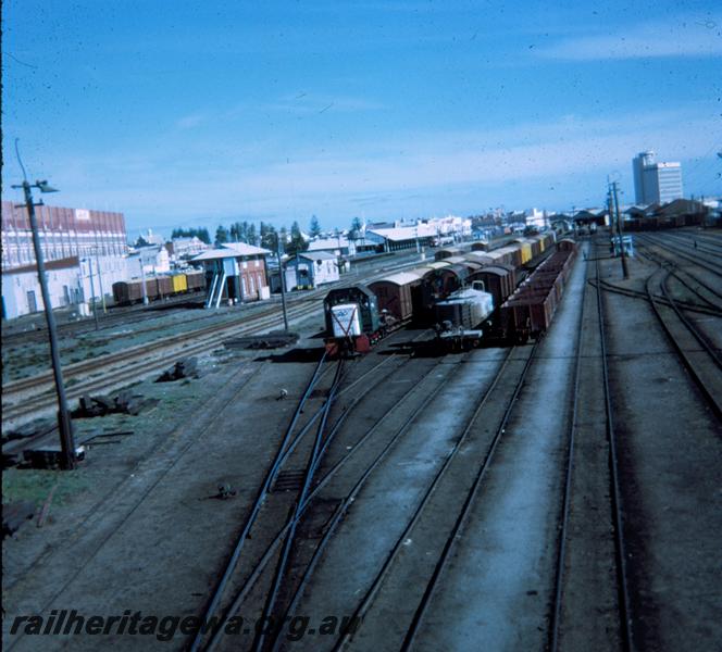 T00715
Yard, signal box Fremantle Box B, overall view of the yard looking west, shunting in progress
