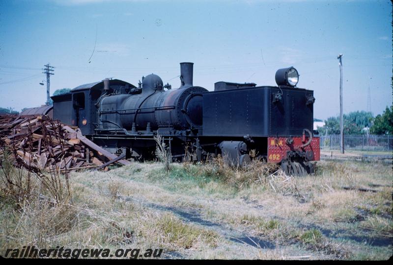 T00834
MSA class 492 Garratt loco, Busselton, BB line, in yard near wood pile
