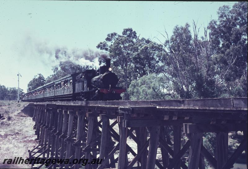 T01188
G class 123, trestle bridge, tour train, crossing the Preston River, Boyanup, PP line
