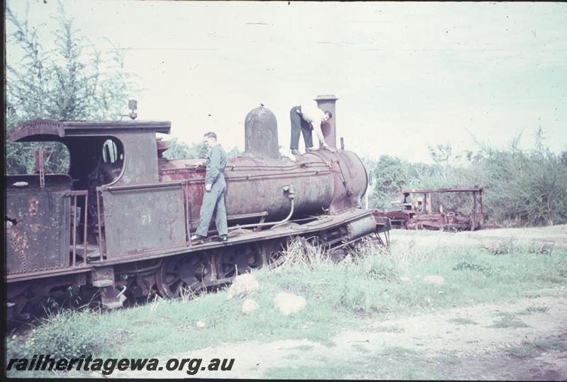 T01593
Adelaide Timber Company loco, Y class 71 steam loco, Witchcliffe, view from rear
