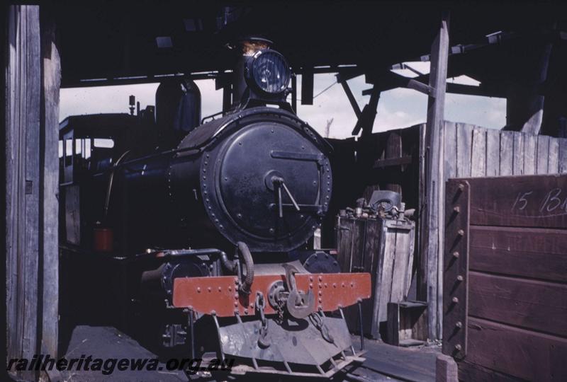 T01697
YX class 86, Yornup, head on view of loco in shed
