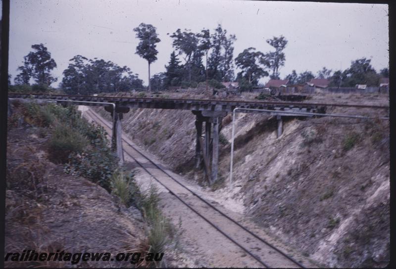 T01702
Trestle bridge, Jarnadup tramway flyover the WAGR line, south of Manjimup, PP line, looking south.
