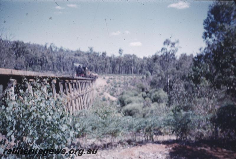 T01722
Timber train, trestle bridge, Banksiadale, (out of focus)
