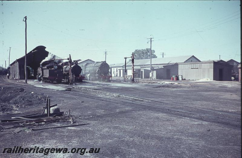 T01868
Loco shed, water columns, Midland loco depot, locos being watered
