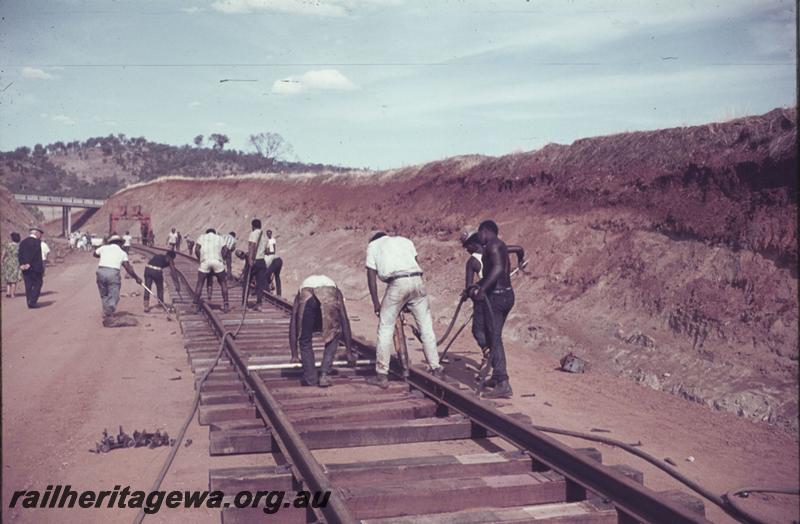 T01876
Standard Gauge Construction, Track layers at work.
