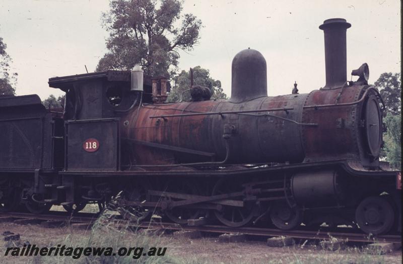 T01881
G class 118, Kalamunda Station yard, side view, awaiting restoration
