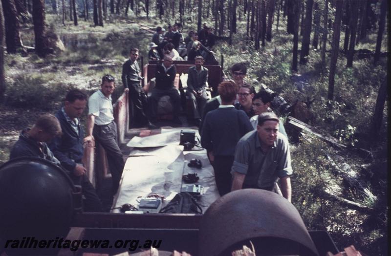 T01903
Passengers in open wagons on tour train, Donnelly River line
