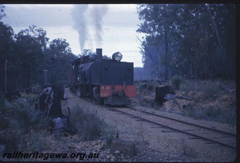 T01922
MSA class 492 Garratt loco, departed from Jarrahwood, WN line, head on view
