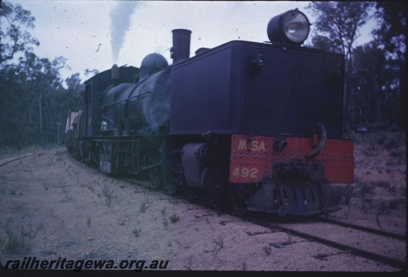 T01923
MSA class 492 Garratt loco, departed from Jarrahwood, WN line, head on view
