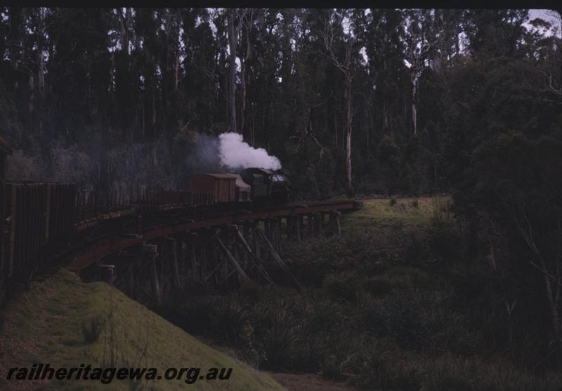 T02227
W class, steel girder trestle bridge over the Warren River, PP line, goods train
