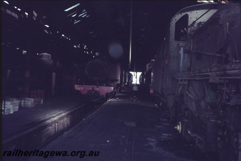 T02405
DD class 597, loco shed, East Perth Loco Depot, internal view of shed showing inspection pit
