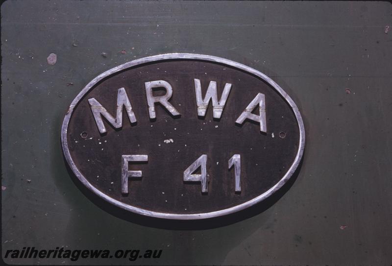 T02553
MRWA F class 41, number plate
