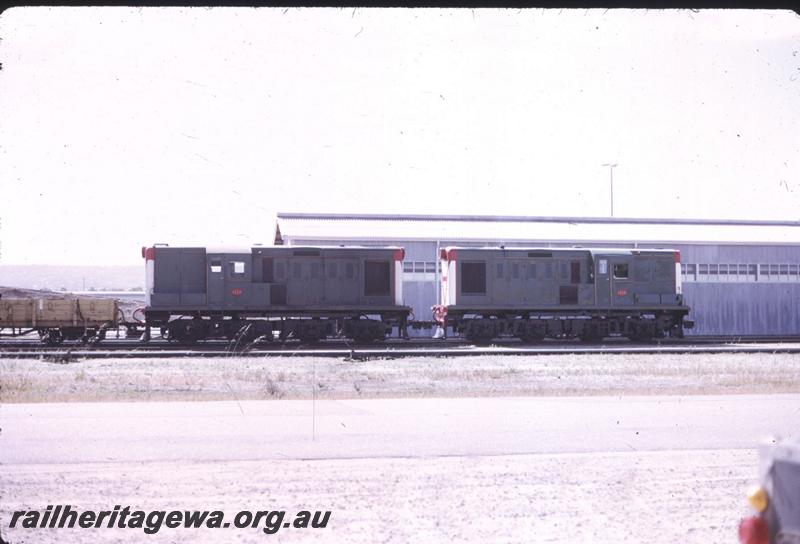 T02789
Y class 1114 coupled long hood end to long hood end to Y class 1116, Forrestfield Yard, side on view.
