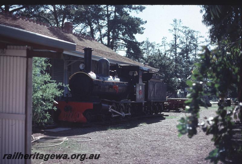 T02910
G class 118, cosmetically restored, in front of the station building at the Kalamunda History Village museum, front and side view.
