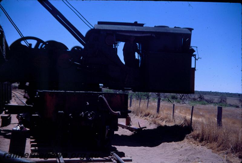 T02971
Ten of ten photos of a derailment at Dongara, MR line, Steam breakdown crane No.23, side view of cab
