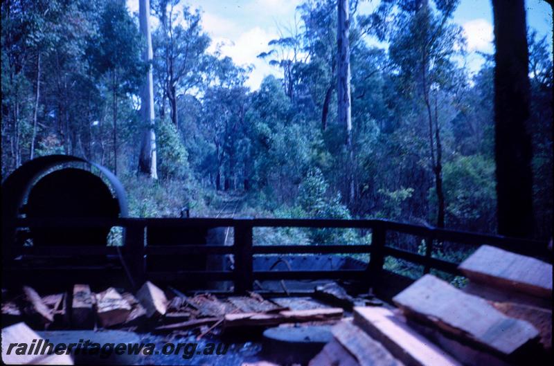 T03074
Bunnings loco YX class 176, view from cab looking back over tender
