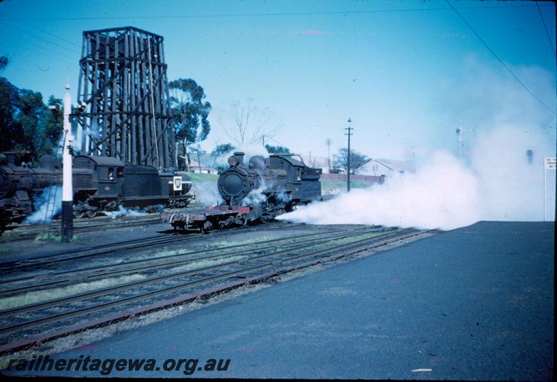 T03181
FS class locos, one with high sided tender, water tower, Northam, shunting
