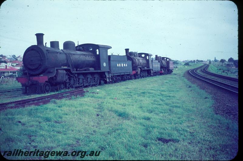 T03184
MRWA D class locos and a C class loco, on Belmont branch, Bayswater, awaiting scrapping
