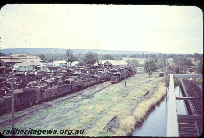 T03195
Locos awaiting scrapping, Midland graveyard, elevated view of site
