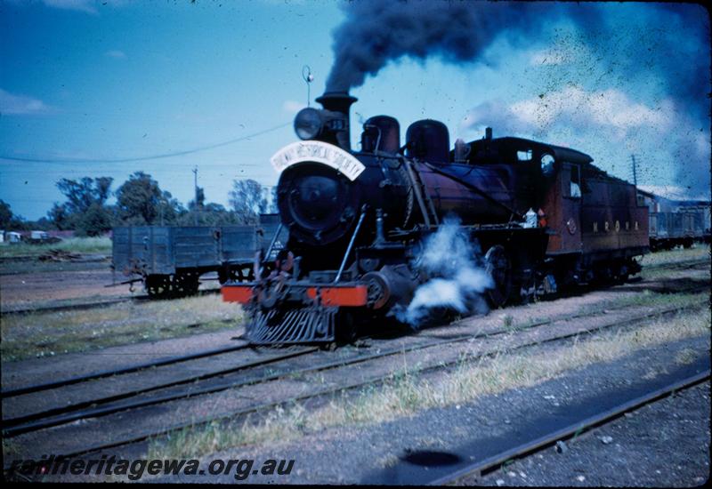 T03278
MRWA C class 18, Midland Junction station, on ARHS tour train to Mooliabeenee, before coupling up to train, MRWA wagons in background
