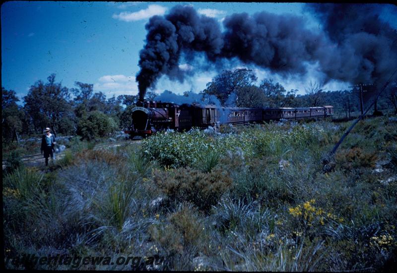 T03285
MRWA C class 18, Mooliabeenee, MR line, photo run past, blowing lots of smoke, on ARHS tour train
