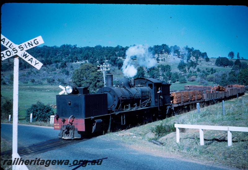 T03319
MSA class 498 Garratt loco, level crossing, en route to Pinjarra from Dwellingup, PN line. Same as T1355
