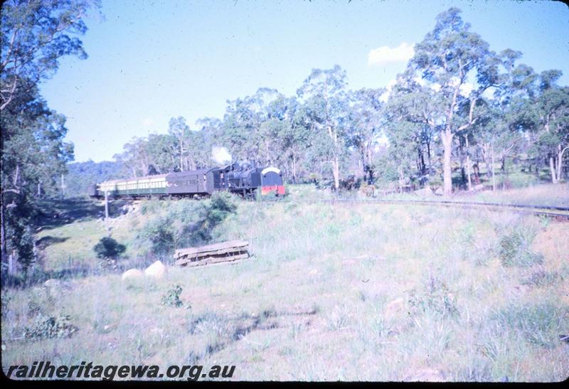 T03335
MSA class 499 Garratt loco, ARHS tour train to Dwellingup, having departed Dwellingup, PN line
