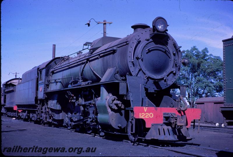 T03461
V class 1220, Midland loco depot, side and front view, grounded D class van in the background
