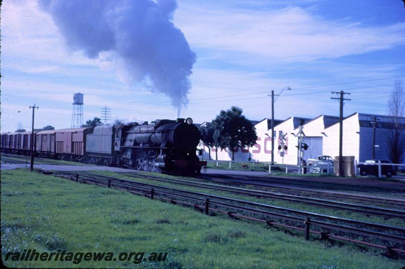 T03502
V class 1218, Maylands, goods train, shows industrial buildings in the background
