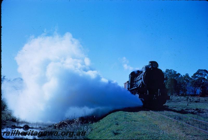 T03549
W class 935, Cordering, WB line, head on view of loco blowing off steam from cylinders
